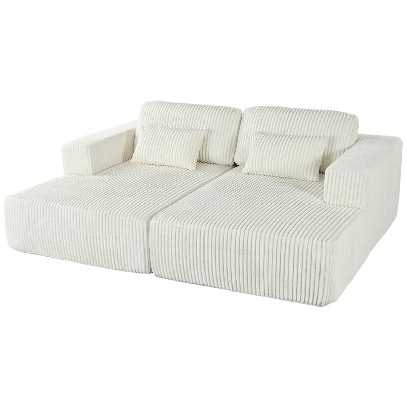 Oversized Double Chaise Lounge Sofa, Comfy Full-Compressed Sleeper Sofa Bed, Corduroy Upholstered Sofa Bed with 2 Pillows