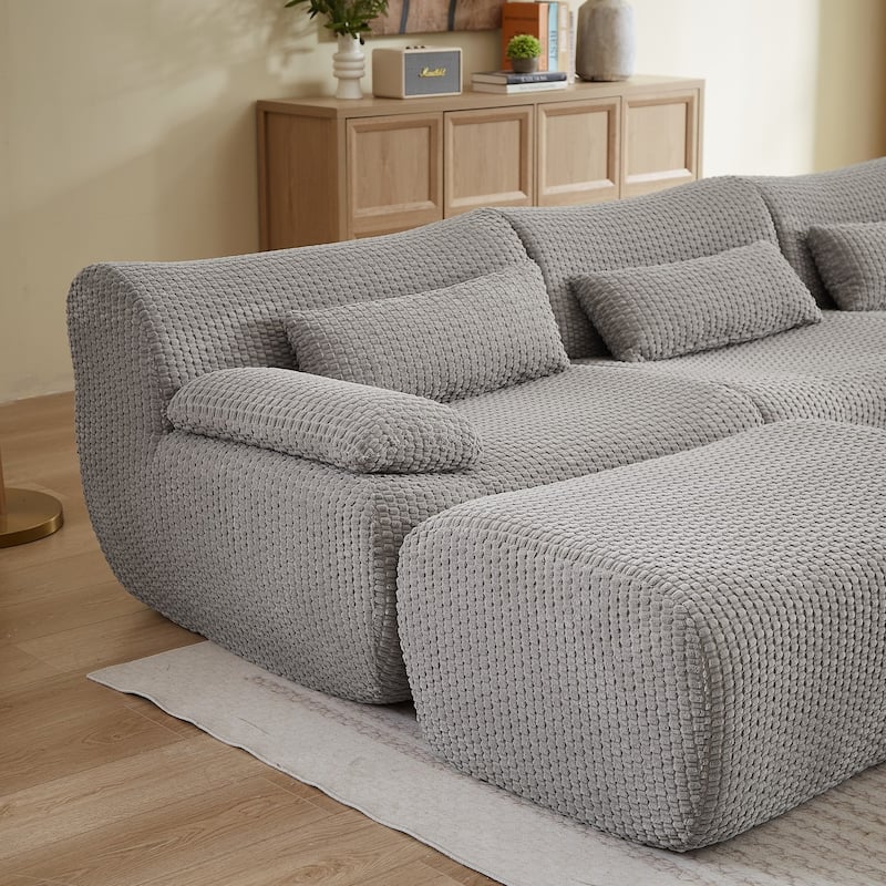 141.7" U-Shaped Corduroy Sectional Sofa with 2 Ottomans, No Assembly Required