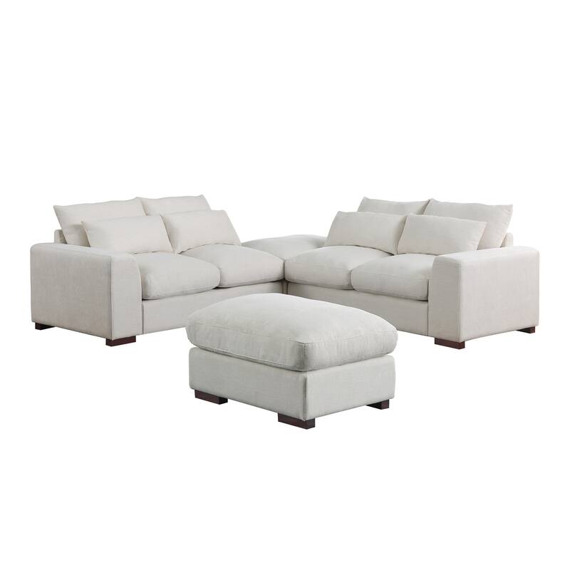 Linen Blend Sectional Sofa with 2 Ottomans and 4 Matching Pillows