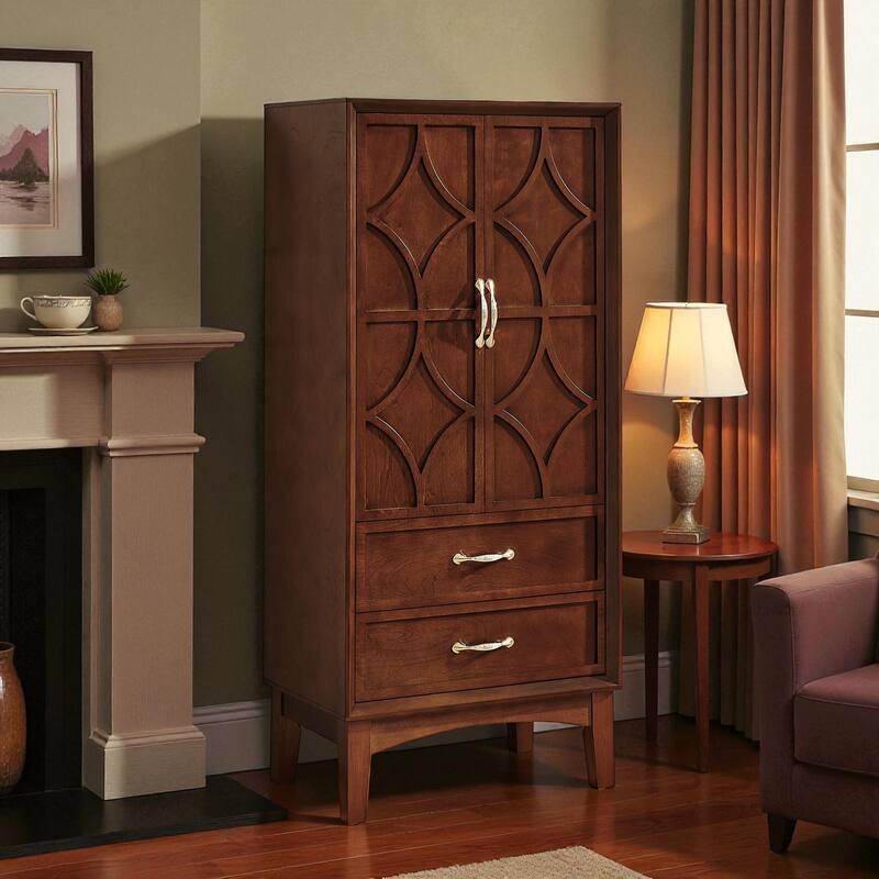 53.5" Tall Mid-Century Modern Storage Cabinet with Doors and Drawers, Retro Buffet Pantry Cabinet