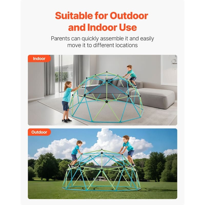 10 Feet Kids Climbing Dome Jungle Gym with Swing and Hammock Outdoor Playground for 3-10 Years - 120 x 120 x 60 in