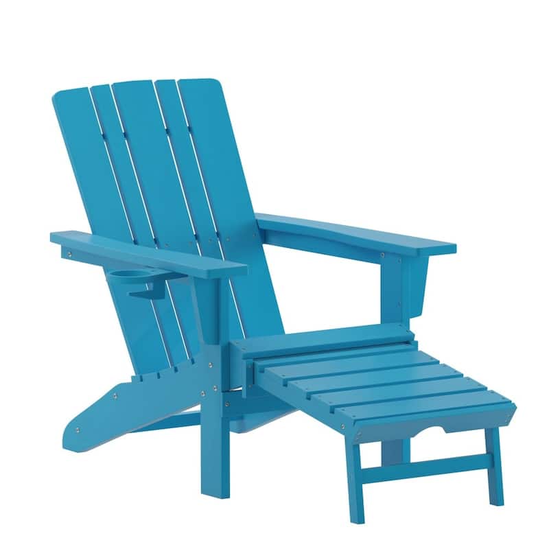 Commercial All-Weather Adirondack Chair with Pullout Ottoman & Cupholder