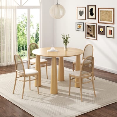 45" Round Dining Table Kitchen Table for 4 with Arc-Shaped Edge Top and 4 Tapered Legs for Living Room Dining Room Coffee Office