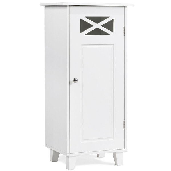 Gymax Bathroom Cabinet FreeStanding Storage SideTable Organizer Adjustable shelf White