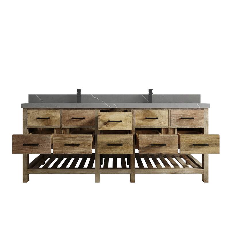 Willow Collections 84 in. W x 22 in. D Parker Mango Double Bowl Sink Bathroom Vanity with Parker Countertop