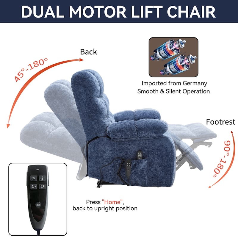 Chenille Power Lift Recliner Chair for Big & Tall with Massage & 180° Recline