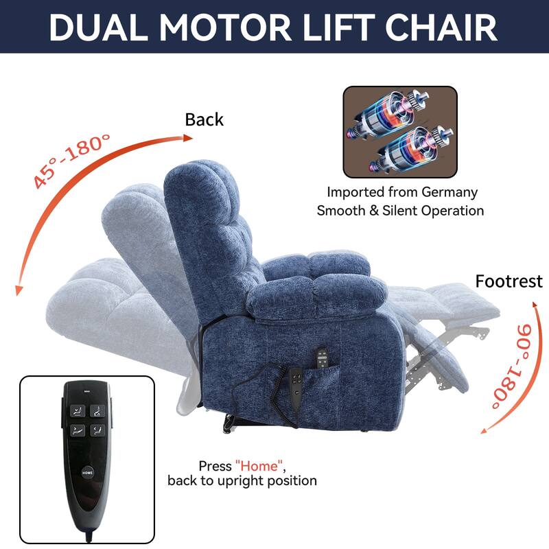 Lift Recliner Chair Heat Massage Dual Motor Infinite Position Large Recliners with Power-Remote,Medium-firm and Heavy duty