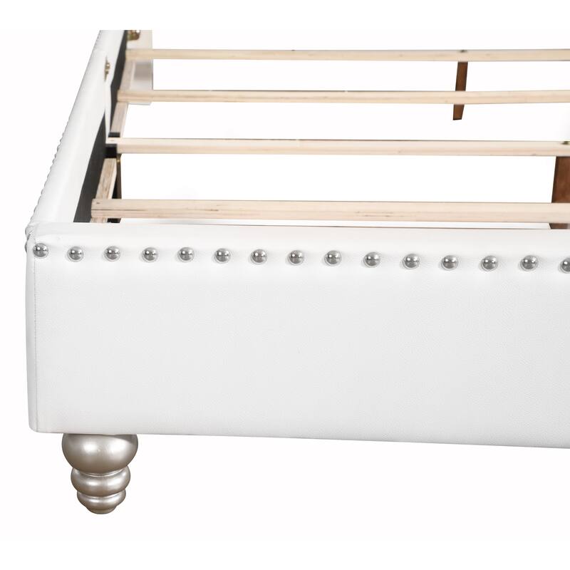 Queen Size PU Transitional Platform Bed with Foam Support