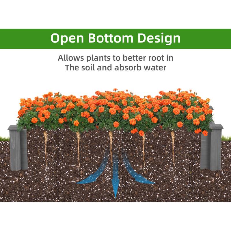 Raised Garden Bed 48x48x10'', Outdoor Wood Planter Box Over Floor, Tool-Free Assembly