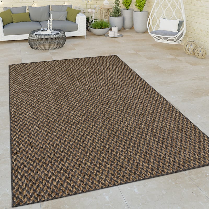 Indoor & Outdoor Rug with Boho Herringbone Pattern in Black and Brown - 6'7" x 9'2"