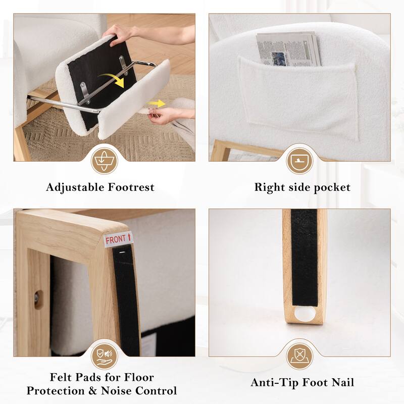 White Rocking Chair Accent Chair Office Chair with Adjustable Footstool, Rustic Arm Chair Padded Chair