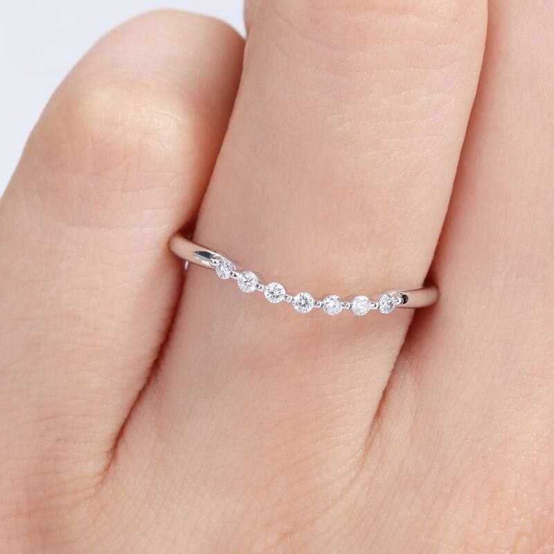 Miadora 14k White Gold 1/10ct TDW Diamond Stackable Semi-Eternity Wedding Band Ring