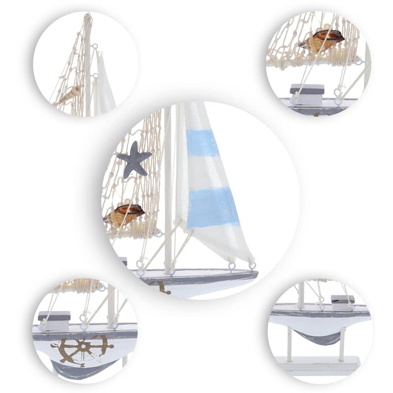 CoTa Global Moonlight Wood Sailboat Model Nautical Decor 12.5 Inch - 12.5 Inch