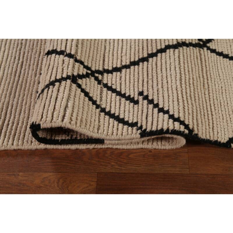 Moroccan Oriental Area Rug Hand-Knotted Beige Geometric Wool Carpet - 8'10"x 12'5"