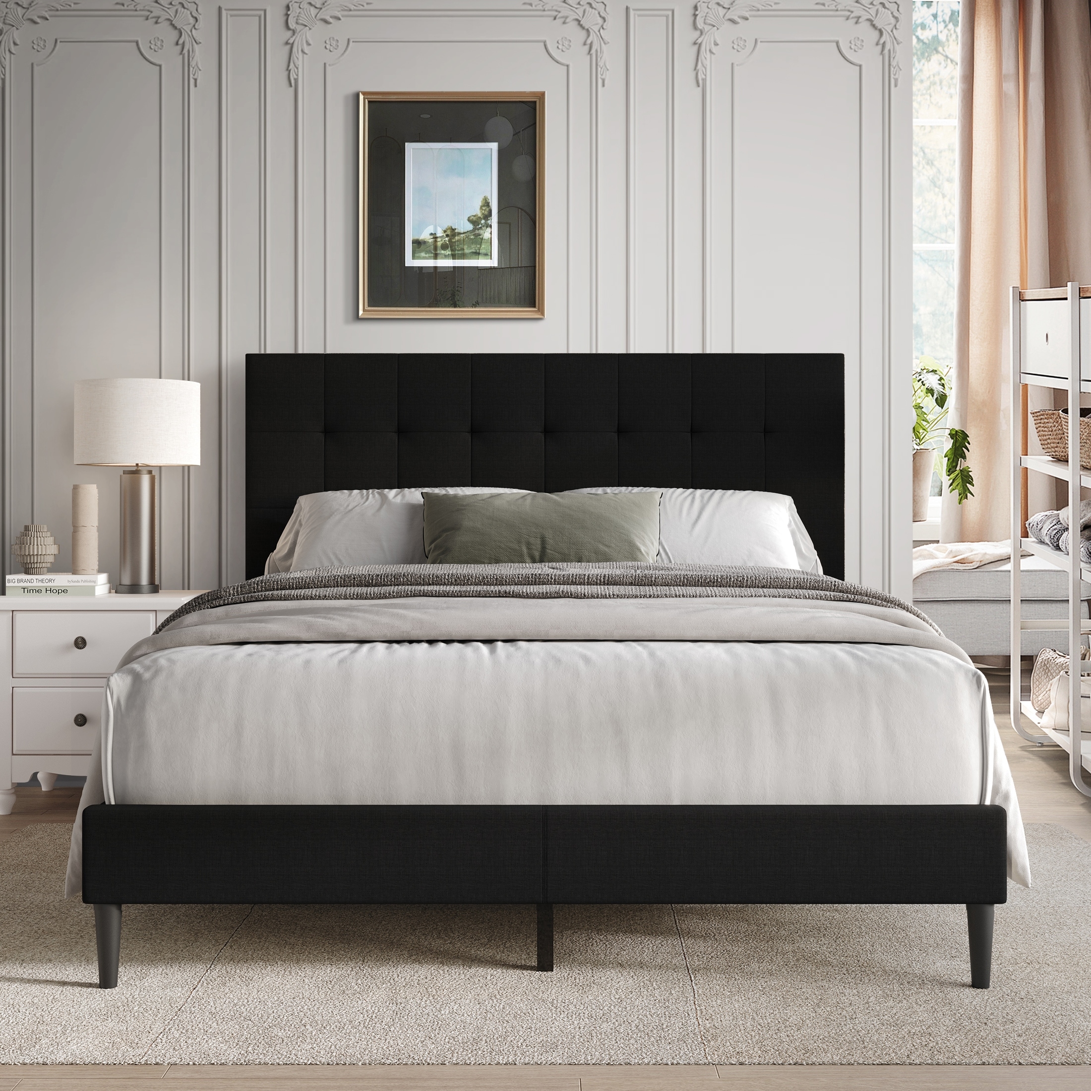 CraftPorch Clean-Lines Stitching Linen Upholstered Bed