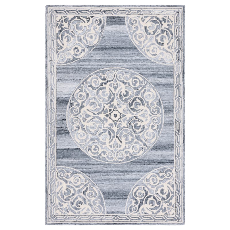 SAFAVIEH Handmade Metro Tietje Medallion Wool Rug - 6' Square - Grey/Ivory