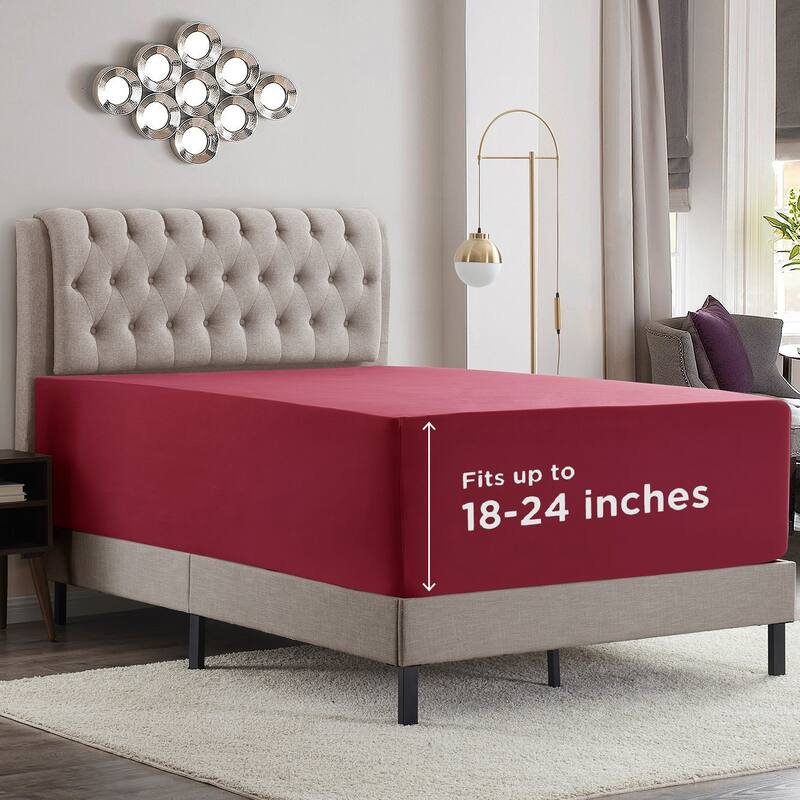 Empyrean Bedding Extra Deep Pocket Microfiber Fitted Sheet Set - Burgundy - Twin XL