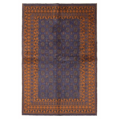 ECARPETGALLERY Hand-knotted Uzbek Kargahi Navy Wool Rug - 5'5 x 8'0