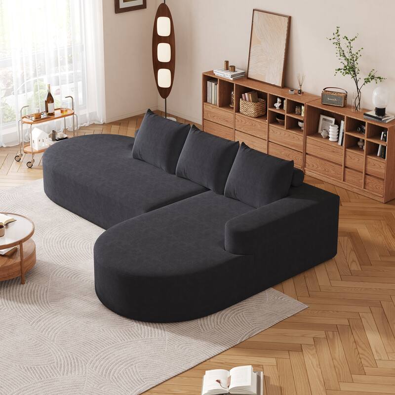 L Shaped Modular Curved Sectional Sofa, Chenille Upholstered 3 Seat Sofa, Corner Sofa with 3 Pillows for Living Room, Bedroom