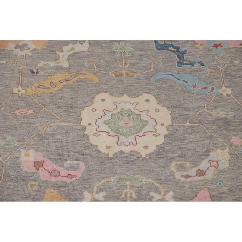 Gray Floral Oushak Area Rug Hand-Knotted Wool Carpet - 8'8"x 11'10"