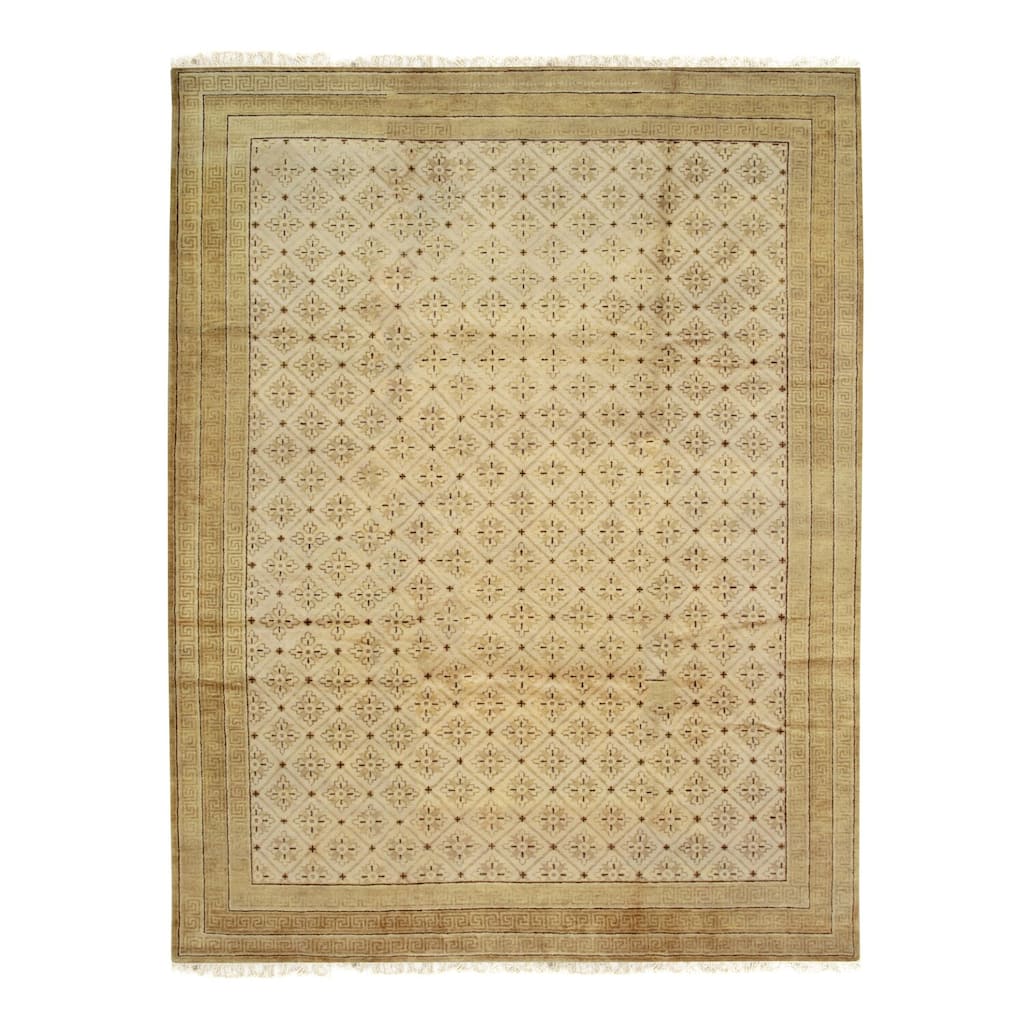 Beige Handmade Wool Transitional Ningxia Rug, 9' x 11'9, Hand Knotted Wool, Subtle Shading, Elegant Design Rug - N/A