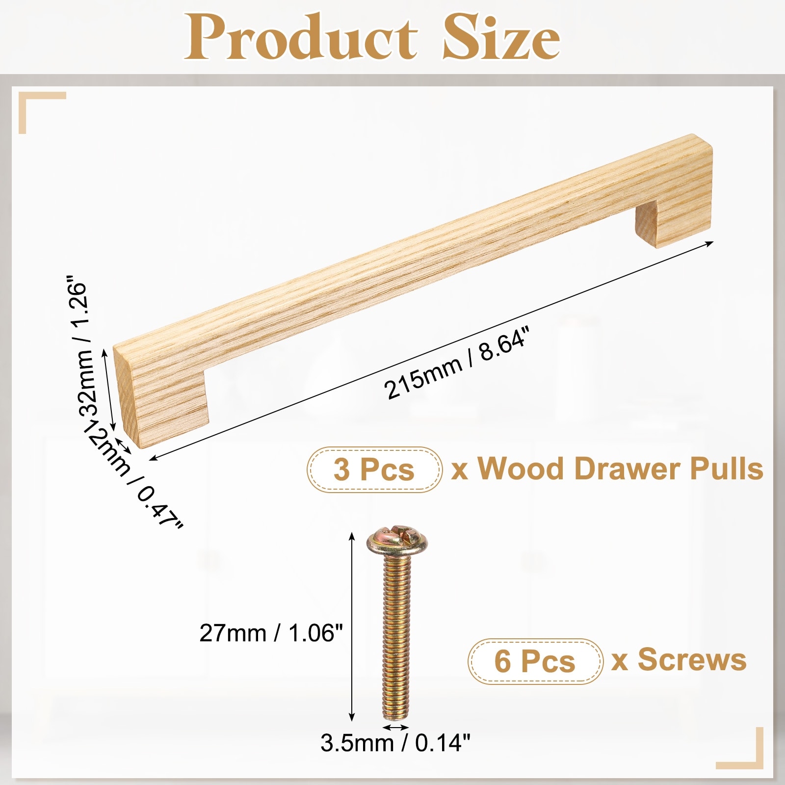 Wood Drawer Pulls, Hole Center Wooden Drawer Pulls Cabinet Handles with Screws for Wardrobes Door Cupboard