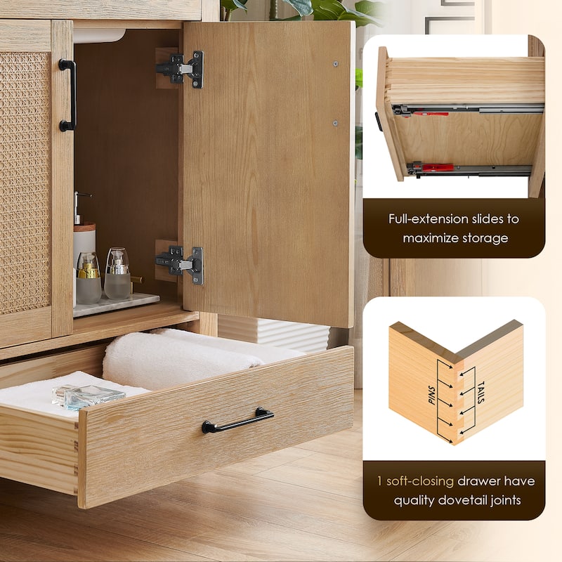 Bondi Bathroom Vanity in Light Brown with White Ceramic Drop-in Sink with Mirror