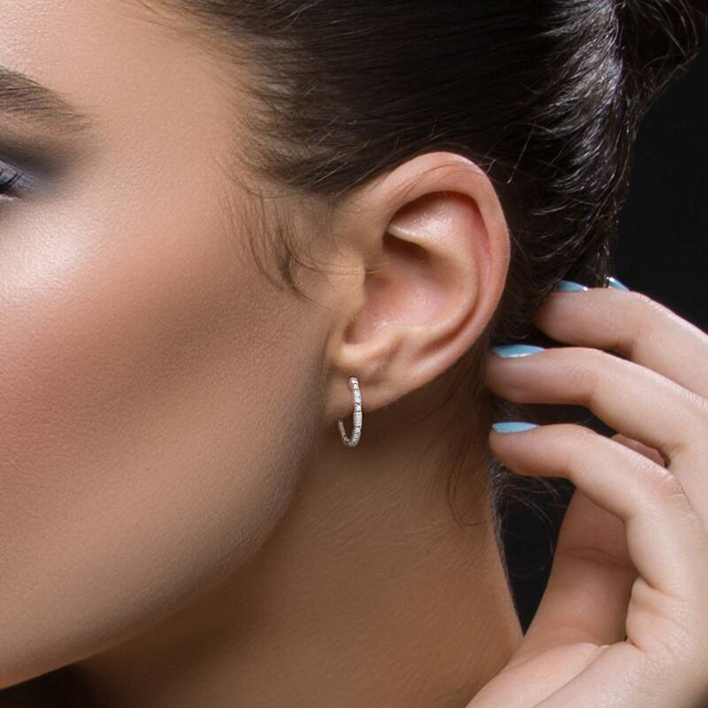 Miadora 1/2ct TDW Princess and Round-cut Diamond Hoop Earrings in 14k White Gold