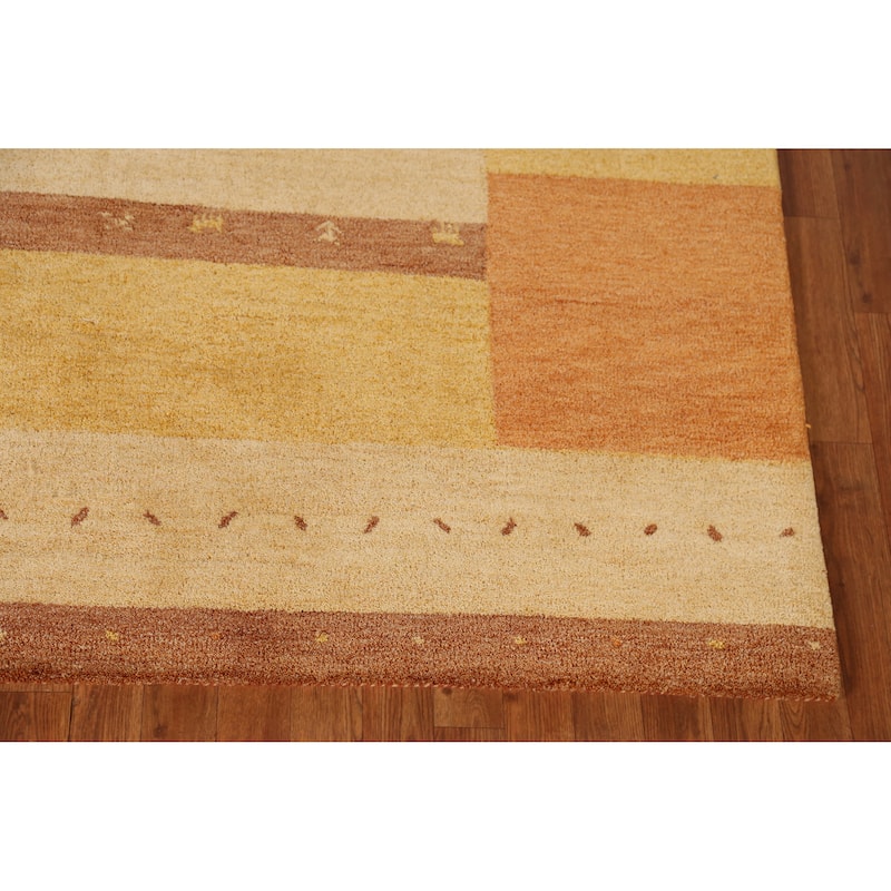 Tribal Geometric Gabbeh Indian Area Rug Modern Handmade Wool Carpet - 5'3" x 7'7"
