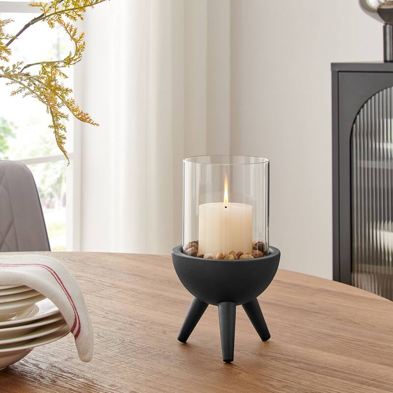 Small Glass Hurricane Candle Holders with Pedestal Base - 10.5" - Black