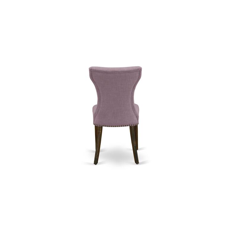 East West Furniture Gallatin Parson Dining Chairs - Button Tufted Nailhead Trim Linen Fabric Chairs, Set of 2, (Finish Options)