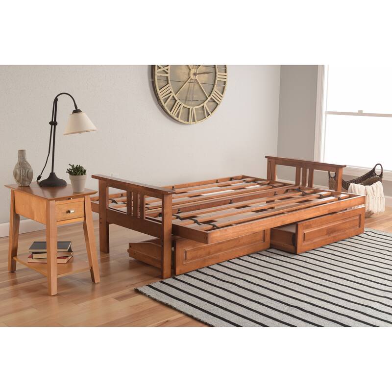 Porch & Den Dent Futon Set with Linen Mattress and Storage Drawers