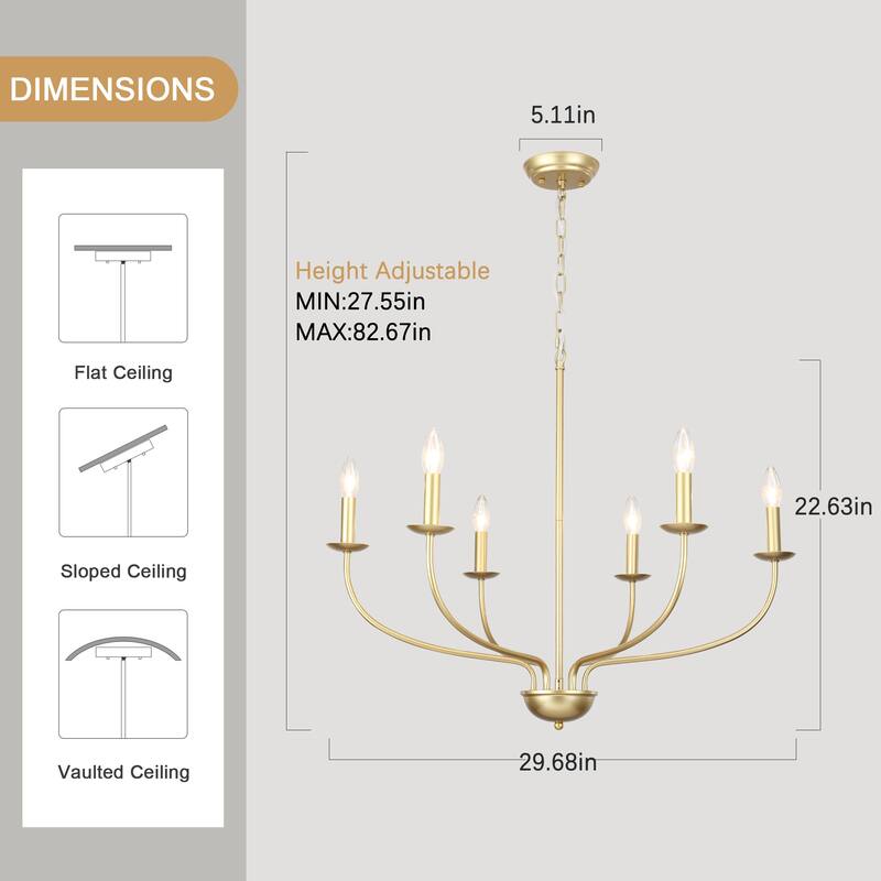 6-Light Farmhouse Candle Chandelier Modern Hanging Lamp for Living Room Kitchen Hallway Entryway - N/A