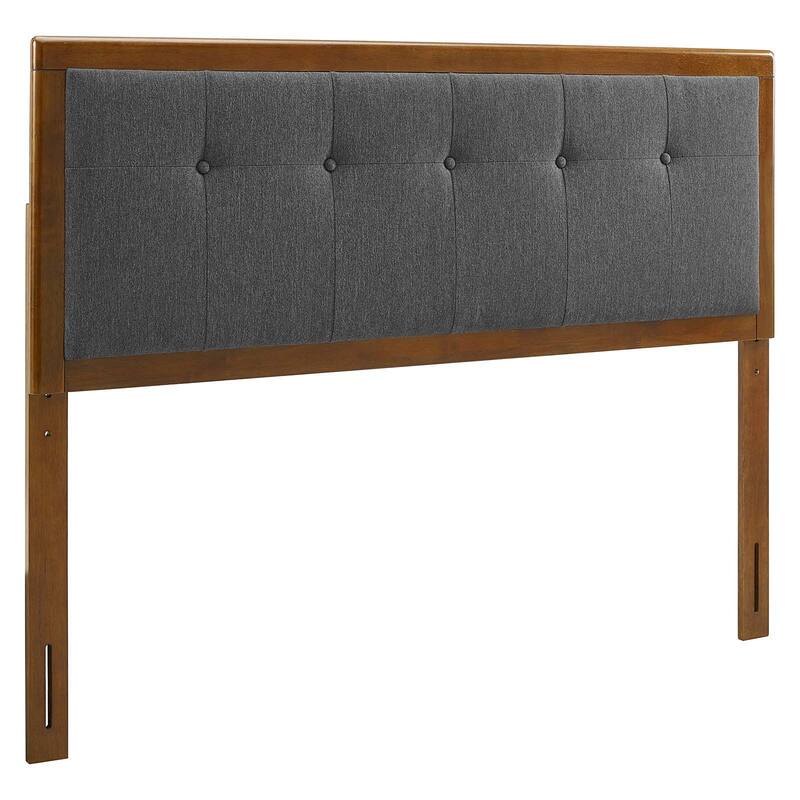 Marlin Traditional Charcoal Fabric Button Tufted Queen Size Walnut Wooden Headboard