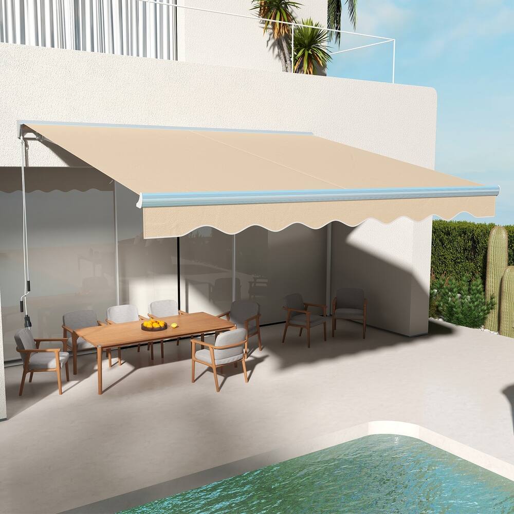 Outsunny 13' x 10' Electric Awning with LED Lights, Retractable Awning, UV40+ Sun Shade Shelter with Remote Controller and