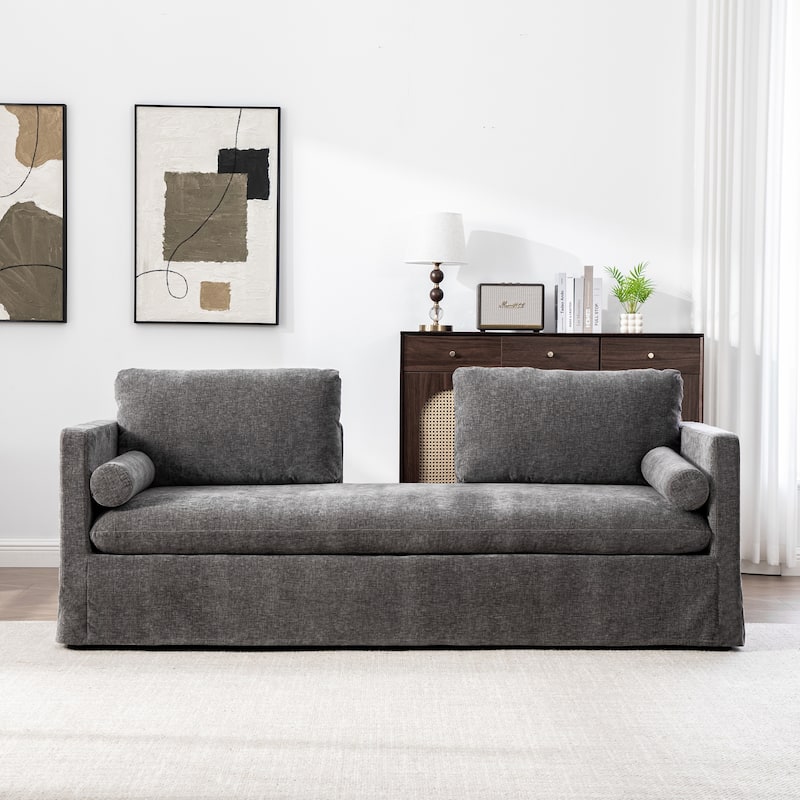 82.68" Extra-Wide Two-Seater Sofa with Chenille Upholstery, Armrest & Backrest Pillows for Living Room