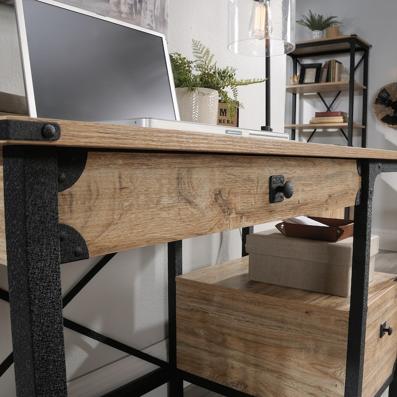 Industrial Brown Computer Desk with 2 Drawers 47 Inch Long Home Office