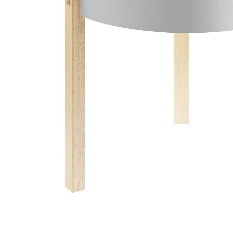 Round Wooden End Table with Hidden Storage, White and Brown