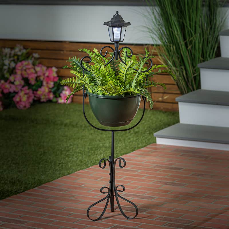 Metal Planter with Solar Light