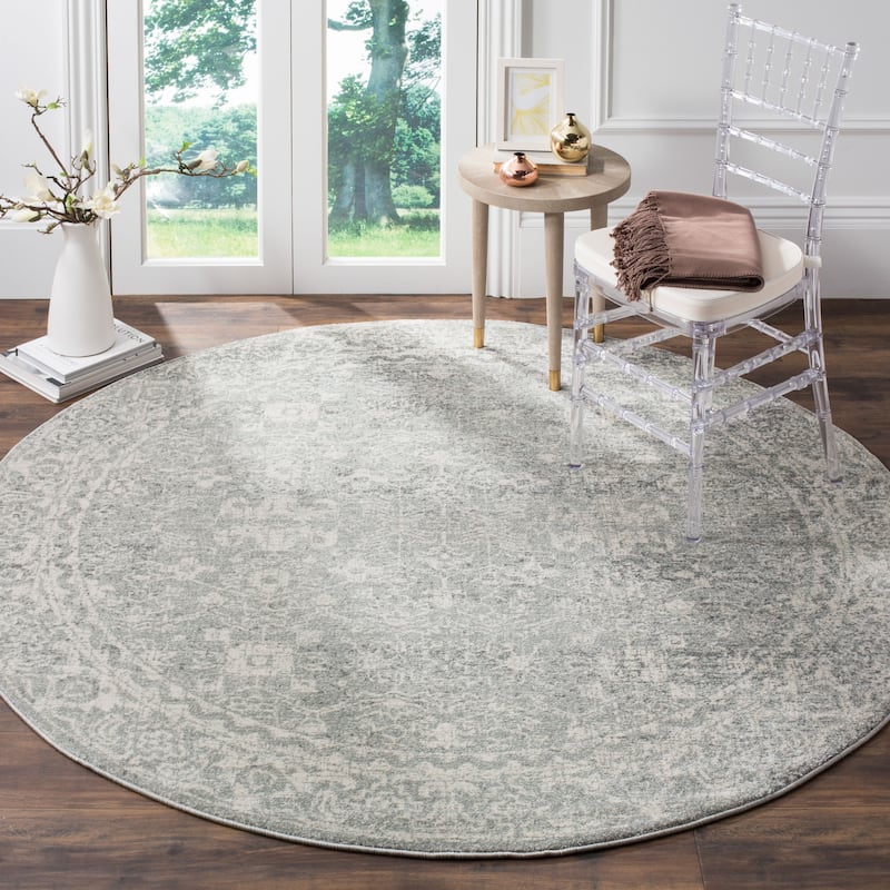 SAFAVIEH, Evoke Karola Vintage Boho Rug - 3' Round - Silver/Ivory