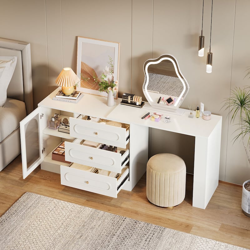 Modern 360° Rotatable Vanity Desk Dressing Table with 3 Drawers - N/A