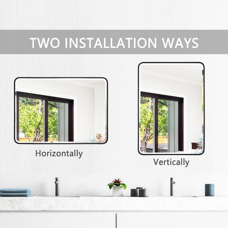 Aluminum Frame Beveled Glass Bathroom Wall Mirror with Round Corner