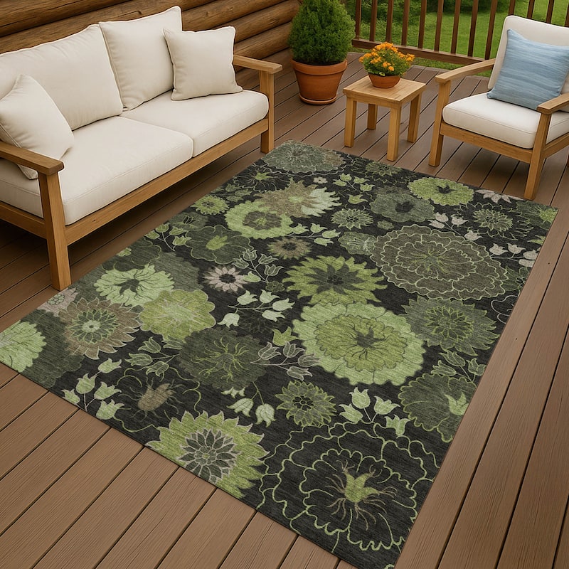 Machine Washable Indoor/ Outdoor Modern Floral Chantille Rug