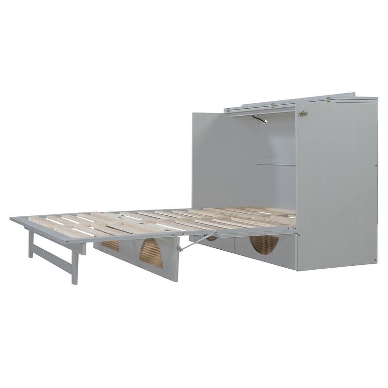 Modern Style Murphy Bed with Large Drawer,USB Ports and Outlets for Bedroom