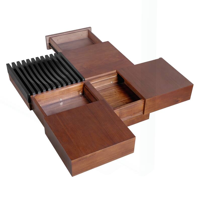 Charming Italian Retro-Inspired Acacia Wood Coffee Table with Storage
