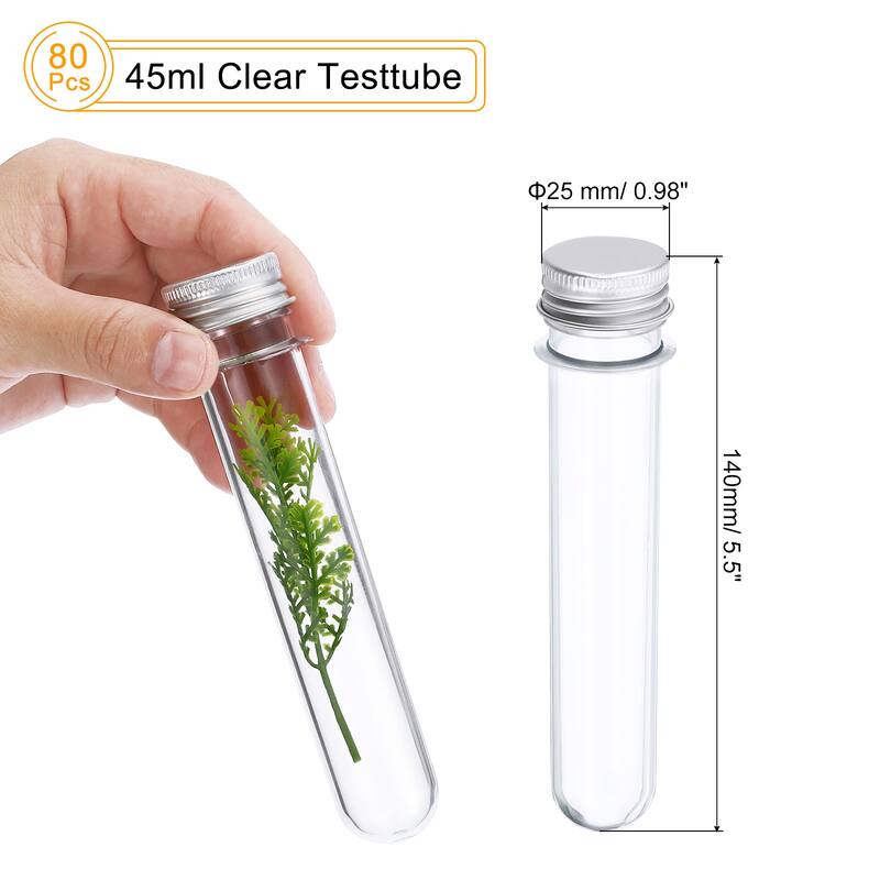 80Pcs 45ml Plastic Test Tube with Screw Caps, 140x25mm Tubes Aluminum Lid, - Clear - Clear