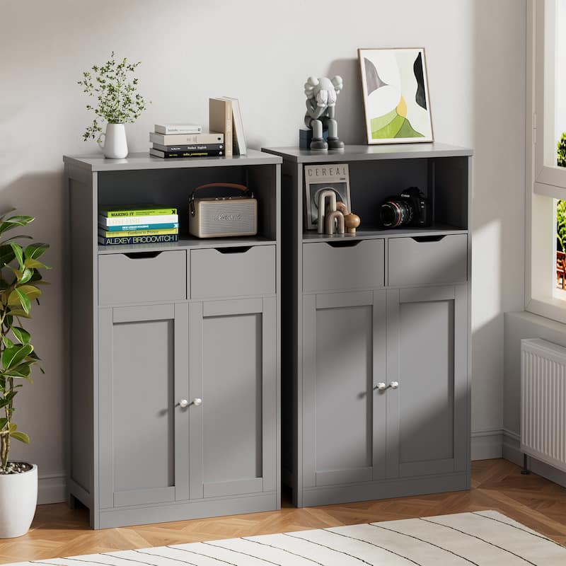 Futzca Bathroom Storage Cabinet, Freestanding Pantry Cabinet with 2 Drawers