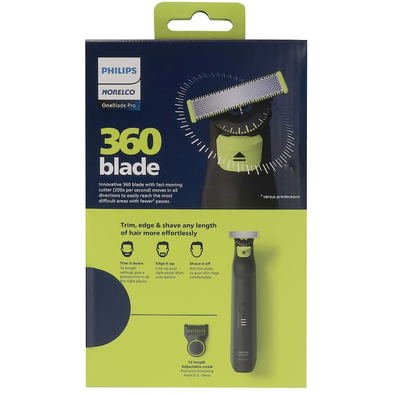 Philips Norelco OneBlade 360 Pro Hybrid Electric Trimmer, QP6531/70, Black - White