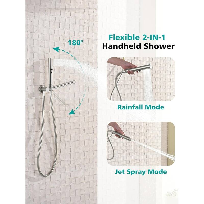 Lefton Shower System in Fahrenheit Display, 13” Overhead Shower Head with All-in-one Handheld Spray Showerhead, SSWM2501
