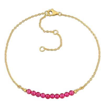 Miadora 3mm Created Ruby beads 0.51ct tgw 1mm Rolo Chain in Yellow Sterling Silver